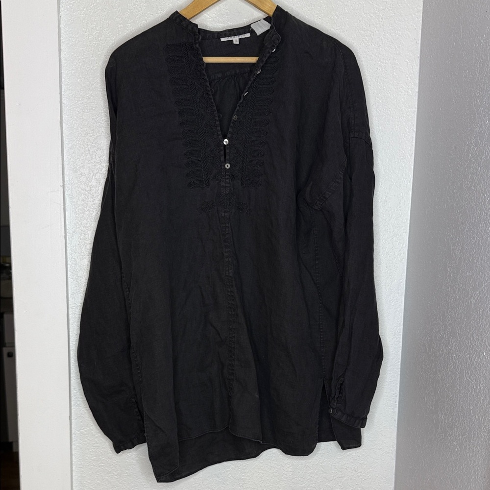 Armand Ventilo Black Embroidered Bib Tunic Top blouse Dark Academia Quiet Luxury
